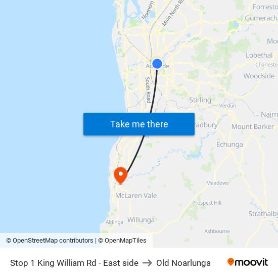 Stop 1 King William Rd - East side to Old Noarlunga map