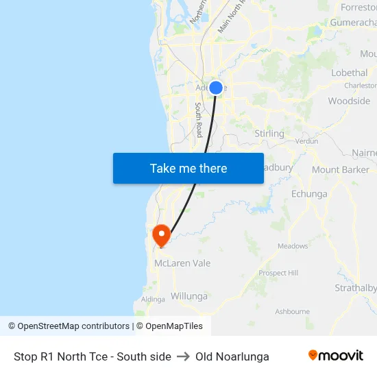 Stop R1 North Tce - South side to Old Noarlunga map