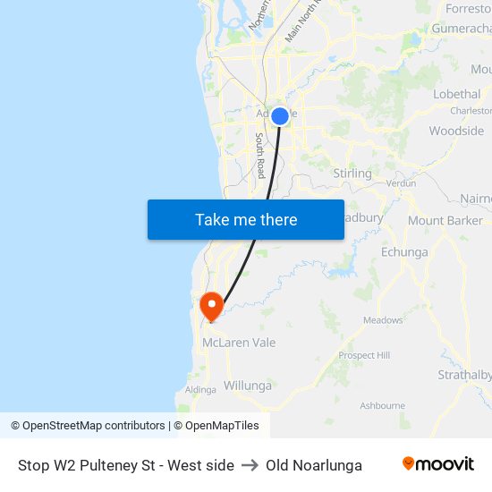 Stop W2 Pulteney St - West side to Old Noarlunga map