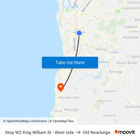 Stop W2 King William St - West side to Old Noarlunga map