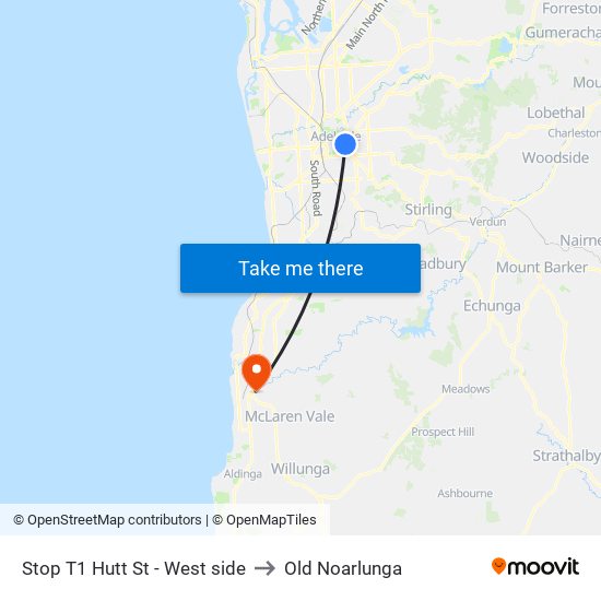 Stop T1 Hutt St - West side to Old Noarlunga map