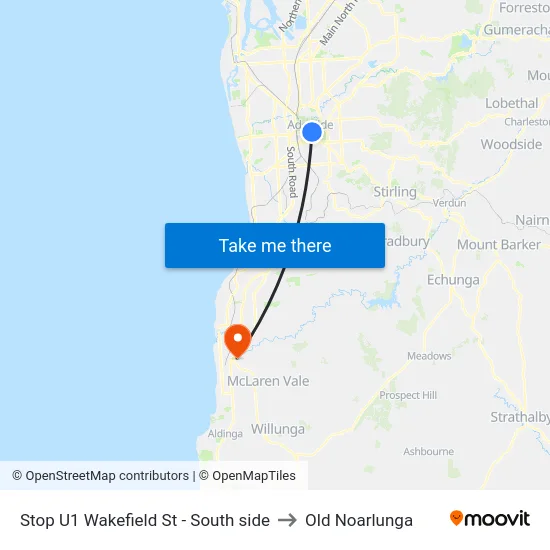 Stop U1 Wakefield St - South side to Old Noarlunga map