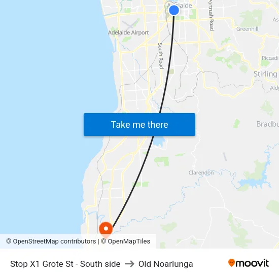 Stop X1 Grote St - South side to Old Noarlunga map