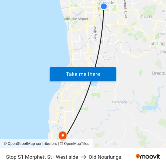 Stop S1 Morphett St - West side to Old Noarlunga map