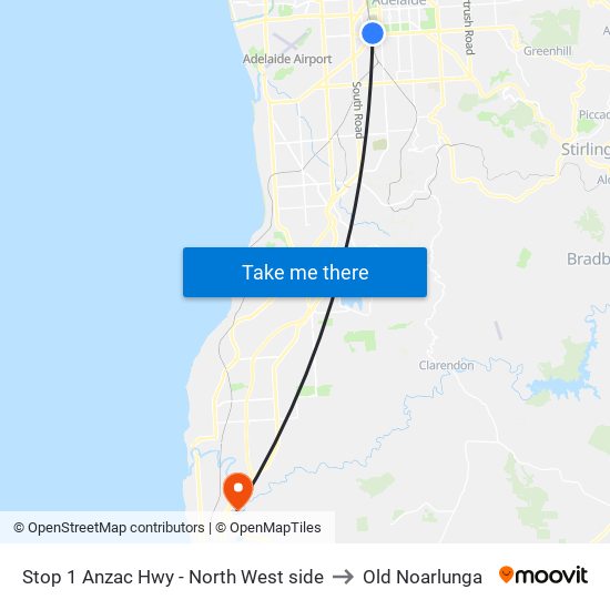 Stop 1 Anzac Hwy - North West side to Old Noarlunga map