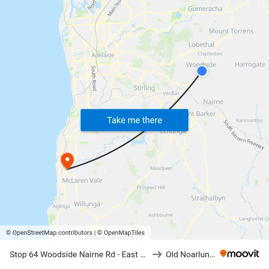 Stop 64 Woodside Nairne Rd - East side to Old Noarlunga map