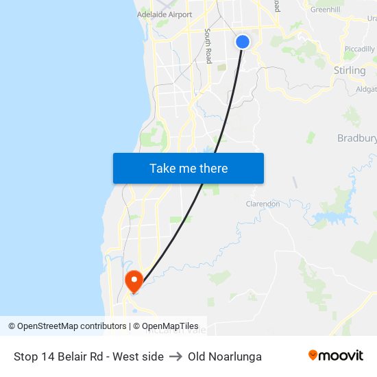 Stop 14 Belair Rd - West side to Old Noarlunga map