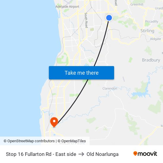 Stop 16 Fullarton Rd - East side to Old Noarlunga map