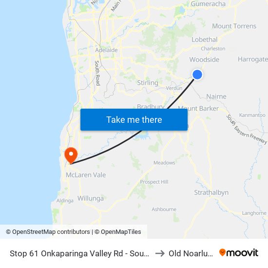 Stop 61 Onkaparinga Valley Rd - South side to Old Noarlunga map