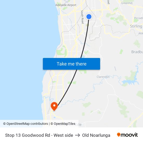 Stop 13 Goodwood Rd - West side to Old Noarlunga map