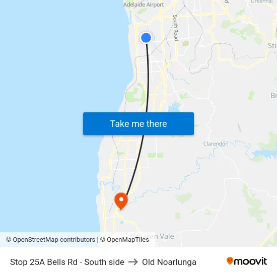 Stop 25A Bells Rd - South side to Old Noarlunga map