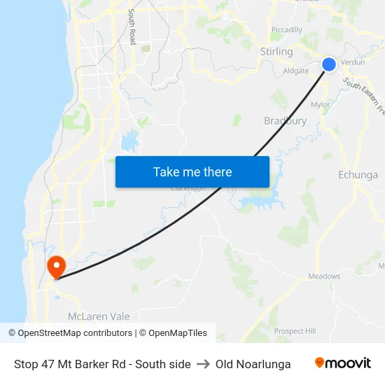 Stop 47 Mt Barker Rd - South side to Old Noarlunga map