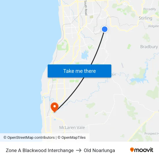 Zone A Blackwood Interchange to Old Noarlunga map