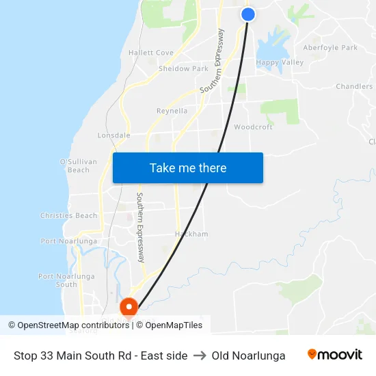 Stop 33 Main South Rd - East side to Old Noarlunga map
