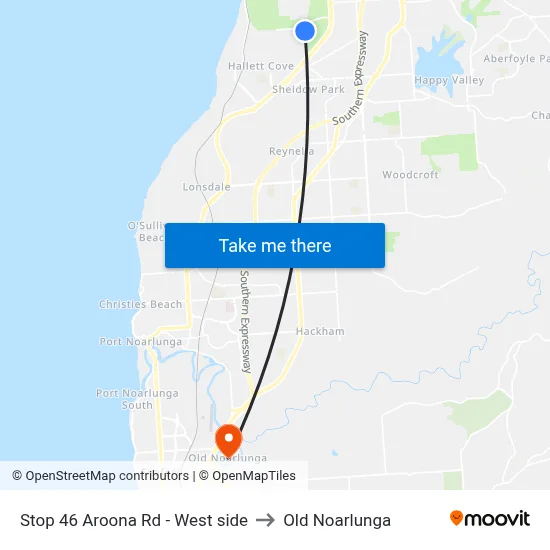 Stop 46 Aroona Rd - West side to Old Noarlunga map