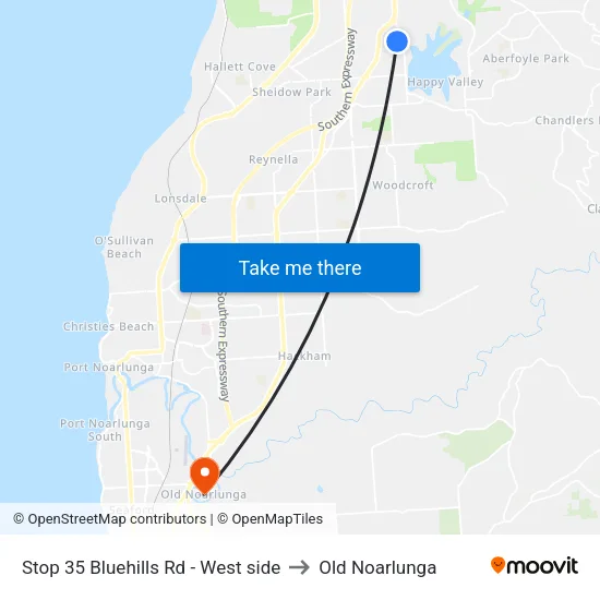 Stop 35 Bluehills Rd - West side to Old Noarlunga map
