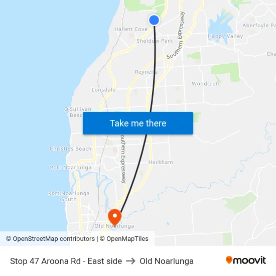 Stop 47 Aroona Rd - East side to Old Noarlunga map