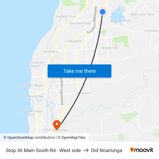 Stop 36 Main South Rd - West side to Old Noarlunga map