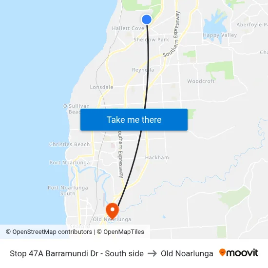 Stop 47A Barramundi Dr - South side to Old Noarlunga map
