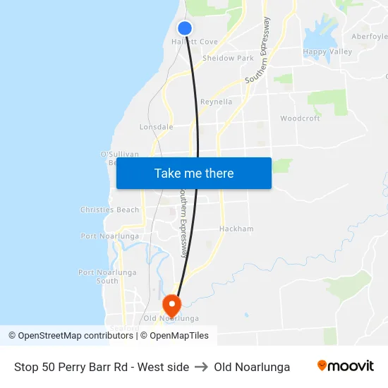 Stop 50 Perry Barr Rd - West side to Old Noarlunga map