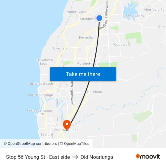 Stop 56 Young St - East side to Old Noarlunga map