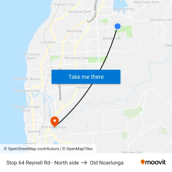 Stop 64 Reynell Rd - North side to Old Noarlunga map