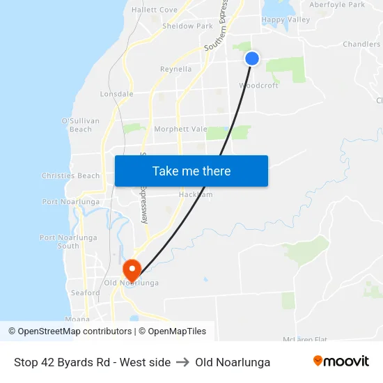 Stop 42 Byards Rd - West side to Old Noarlunga map