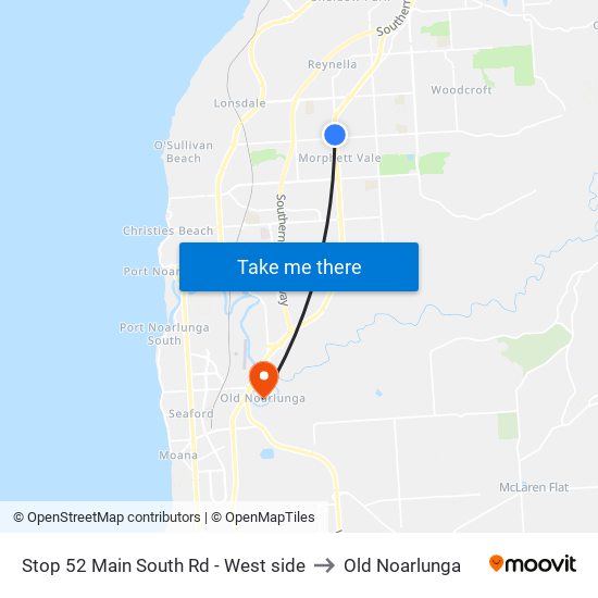 Stop 52 Main South Rd - West side to Old Noarlunga map