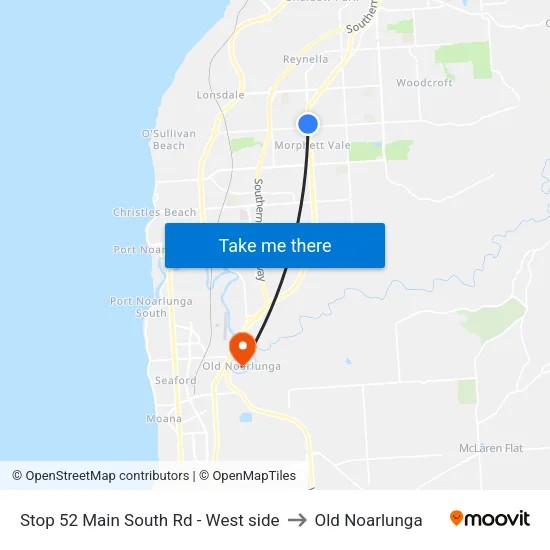 Stop 52 Main South Rd - West side to Old Noarlunga map
