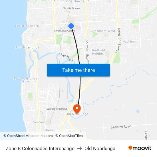 Zone B Colonnades Interchange to Old Noarlunga map