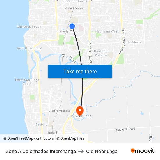Zone A Colonnades Interchange to Old Noarlunga map