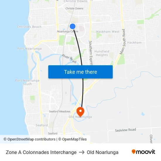Zone A Colonnades Interchange to Old Noarlunga map