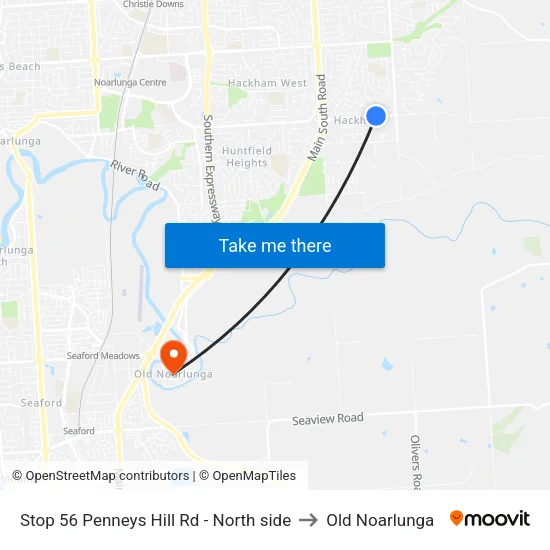 Stop 56 Penneys Hill Rd - North side to Old Noarlunga map
