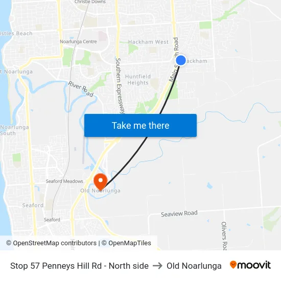 Stop 57 Penneys Hill Rd - North side to Old Noarlunga map