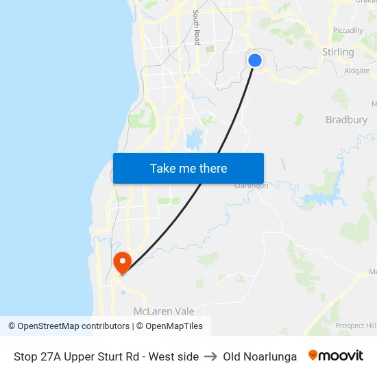 Stop 27A Upper Sturt Rd - West side to Old Noarlunga map