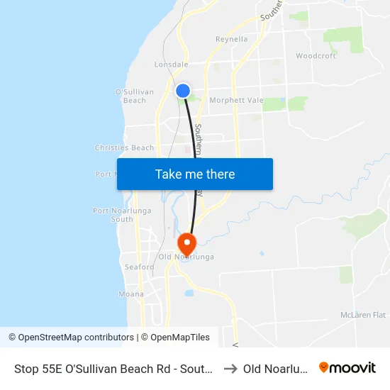 Stop 55E O'Sullivan Beach Rd - South side to Old Noarlunga map