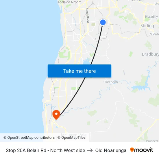 Stop 20A Belair Rd - North West side to Old Noarlunga map