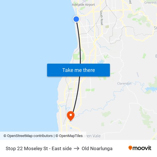 Stop 22 Moseley St - East side to Old Noarlunga map