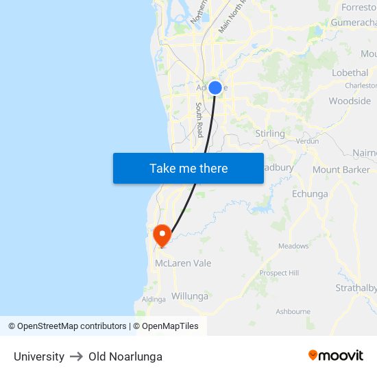 University to Old Noarlunga map