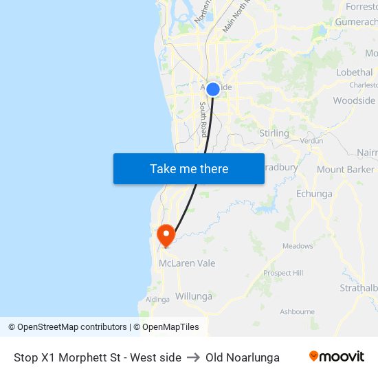 Stop X1 Morphett St - West side to Old Noarlunga map