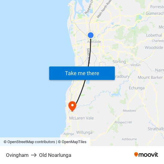 Ovingham to Old Noarlunga map