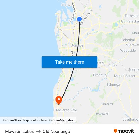 Mawson Lakes to Old Noarlunga map