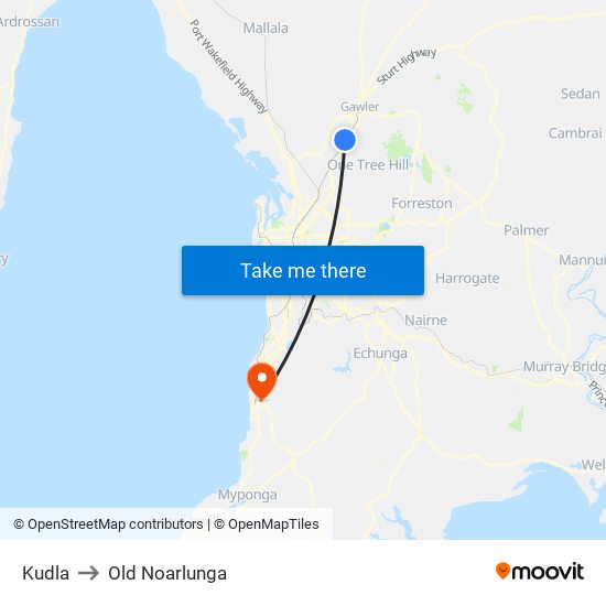 Kudla to Old Noarlunga map