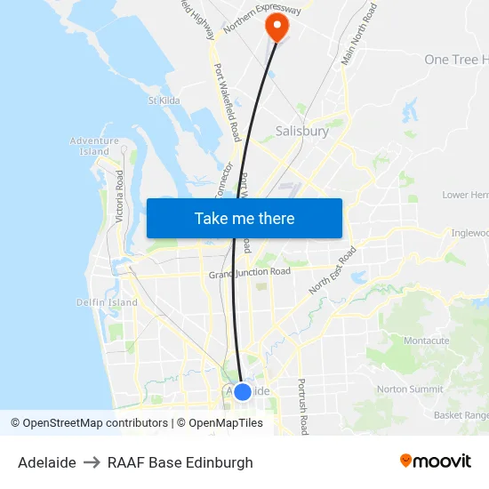 Adelaide to RAAF Base Edinburgh map