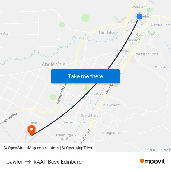 Gawler to RAAF Base Edinburgh map