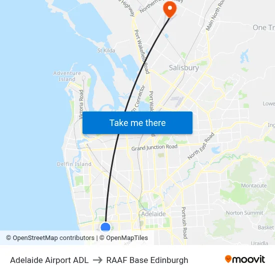 Adelaide Airport ADL to RAAF Base Edinburgh map