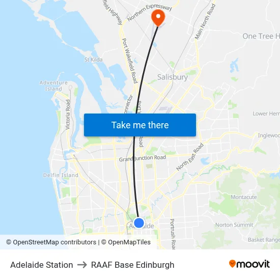 Adelaide Station to RAAF Base Edinburgh map