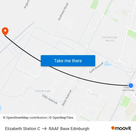 Elizabeth Station C to RAAF Base Edinburgh map