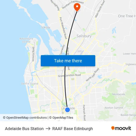 Adelaide Bus Station to RAAF Base Edinburgh map