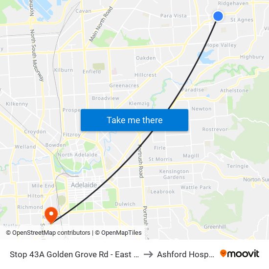 Stop 43A Golden Grove Rd - East side to Ashford Hospital map